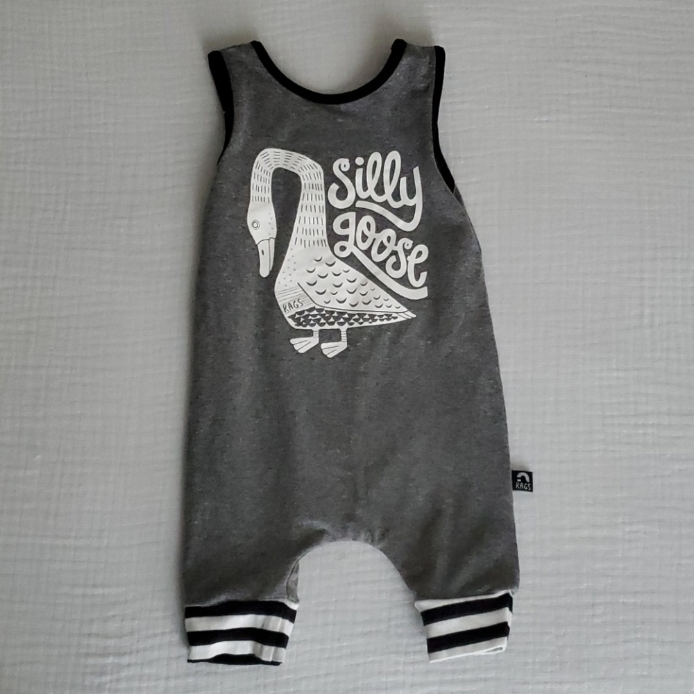 Grey, black and white onesie tank top romper.